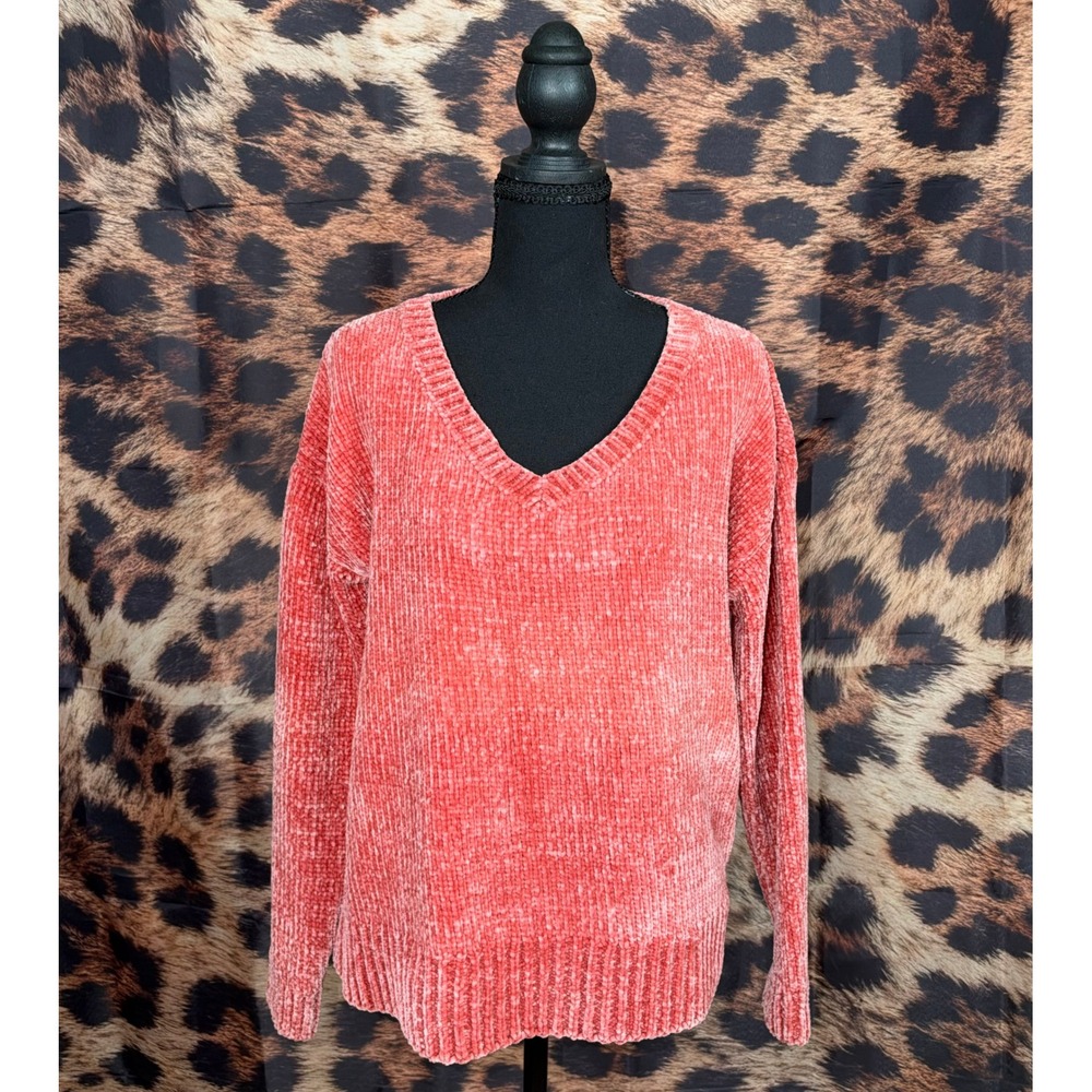 Chenille V-Neck Long Sleeve Knit Pullover Sweater